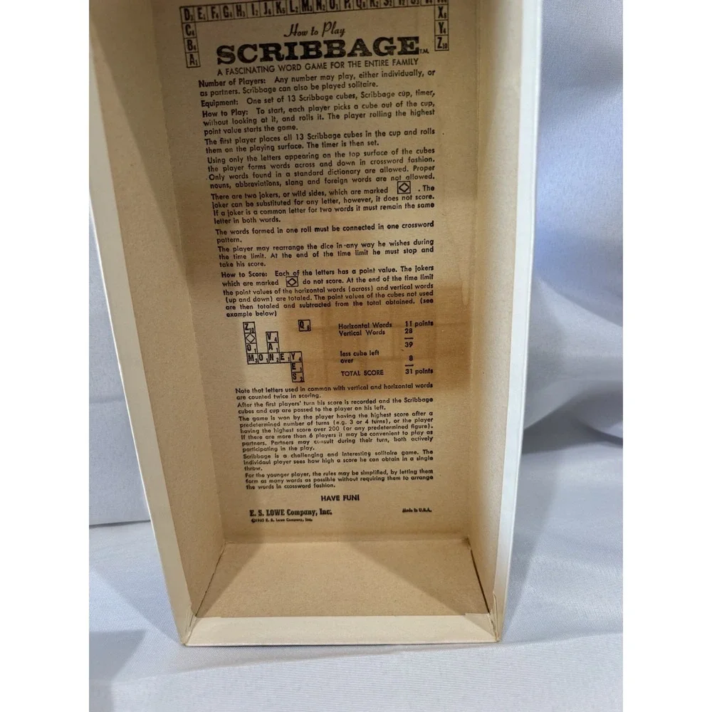 Vintage 1968 Scribbage Word Game# 948 E.S.Lowe‎ Company Inc. ALL CUBES CUP TIMER